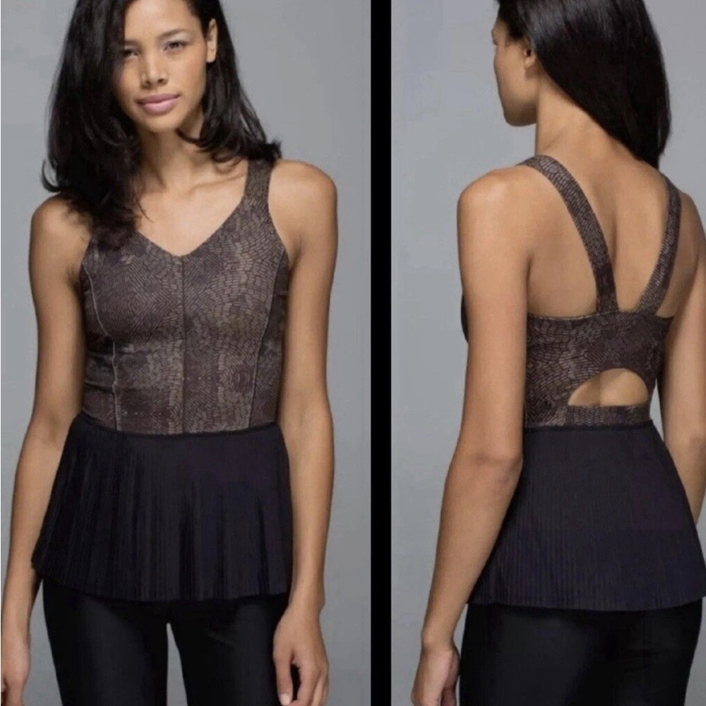 Lululemon Athletica Black and Brown peplum city top. 8